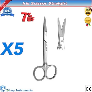5Pcs Iris Scissors Straight 4.5" Dental, Veterinary, Surgical Instruments - Picture 1 of 3