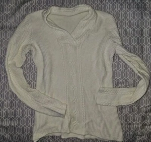 Women's Cable Knit Long Sleeve Off-white Sweater Nautica 100% Cotton Large - Picture 1 of 4