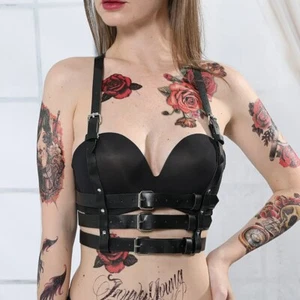 Fetish Women PU Leather Body Harness Bra Strap Corset Bustier BDSM Waist Belt - Picture 1 of 11