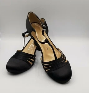 Ellie Women's Sexy Black Shoes 2.5 Inch Heel Satin Dance Shoe US 7 - Picture 1 of 11