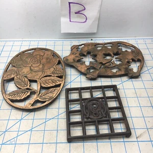 X3 Vintage Metal Trivets Pig Rose Square Wall Decor Farmhouse Copper Brass Look - Picture 1 of 12