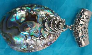 Christian Fish Large Silver Plate Multi-Color Abalone Statement Pendant Vintage - Picture 1 of 8