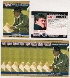 Lote de 10 1990 Pro Set Error Trasero Incorrecto Tom Landry Front, Steve Wisniewski Back - Imagen 1 de 1