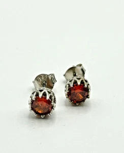 Stud Earrings Platinum Plated 925 Sterling Silver Garnet Red Colour CZ - Picture 1 of 4