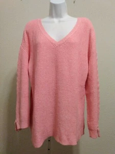Suéter para mujer American Eagle rosa blanco tejido suave cuello en V talla L - Imagen 1 de 5