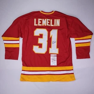 (S14) Hand Signed Rejean Reggie Lemelin Hockey Jersey #31 Calgary Flames JSA COA - Picture 1 of 3