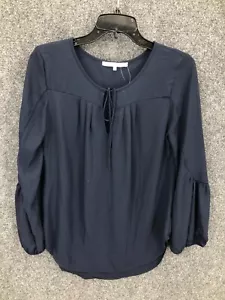 Violet + Claire Top Womens Small Blue Chiffon Bell Sleeve Tie Neck Popover NWT - Picture 1 of 7