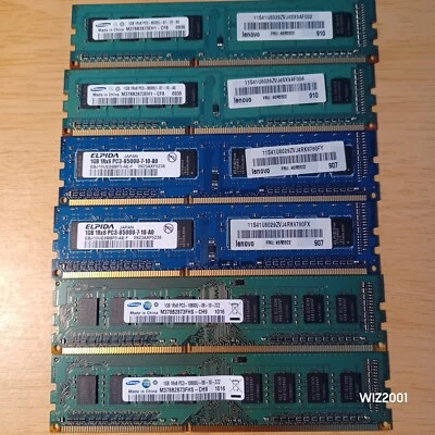 Lot 6x DDR2 1GB Desktop Memory RAM Non ECC Samsung Elpida Lenovo   Mixed Speed - Image 1 of 4