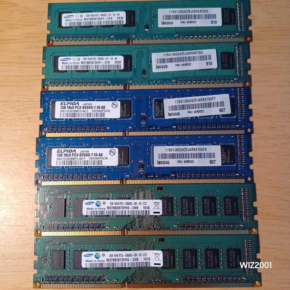 Lot 6x DDR2 1GB Desktop Memory RAM Non ECC Samsung Elpida Lenovo   Mixed Speed - Image 1 of 4