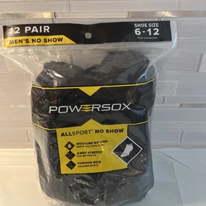 Men's Powersox All Sport Moisture Wicking No Show Socks 12 Pair Black Size 6-12 - Picture 1 of 6