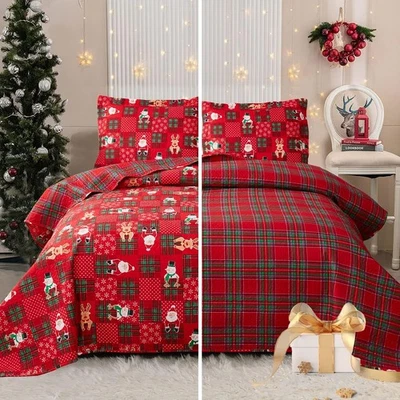 Juego de cama de Navidad edredones tamaño queen reversibles colcha de Navidad copo de nieve edredón Foto 1 de 4