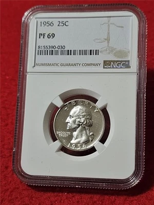 1956 PROOF WASHINGTON SILVER QUARTER   NGC PF 69    NO SPOTS              #T6186 - Image 1 of 2