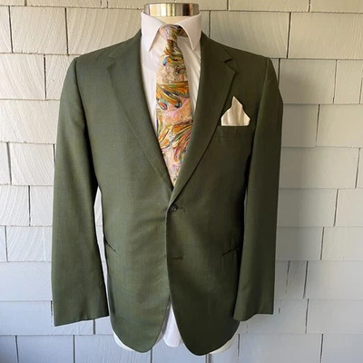 Chaqueta elegante vintage de lana fina a cuadros sutil verde y azul mérito años 60 para hombre talla 43 Foto 1 de 4