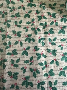 Vtg 1995 Holly Berry Christmas Fabric Words Quilt Cotton Fabric Traditions F64 - Picture 1 of 4