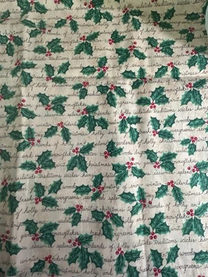 Vtg 1995 Holly Berry Christmas Fabric Words Quilt Cotton Fabric Traditions F64 - Image 1 of 4