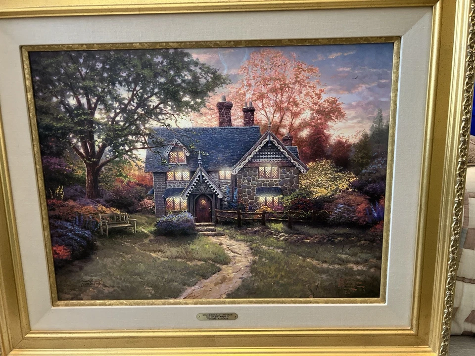 Thomas Kinkade Canvas Ep #103/250 Gingerbread Cottage MANO resaltado con certificado de autenticidad Foto 1 de 4