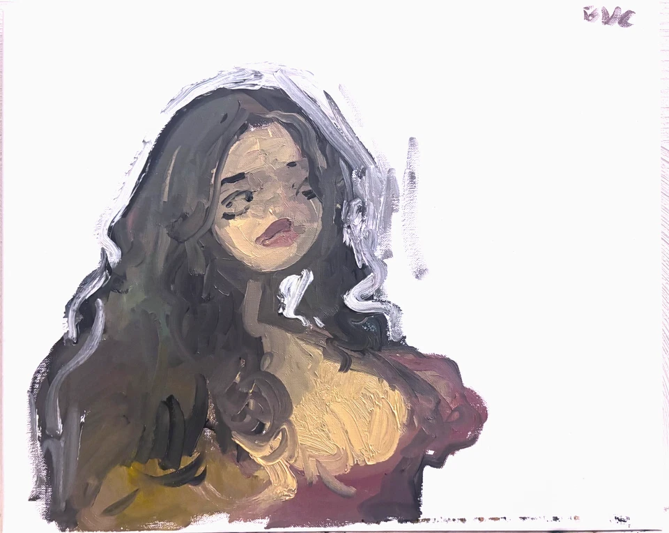 Pintura al óleo retrato niña tocador interior 16"x20" lienzo original firmado BVC Foto 1 de 1