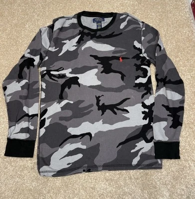 Polo Ralph Lauren Camisa Térmica Para Hombres M Gris Camuflaje Térmico Cuello Redondo Pullover Foto 1 de 4