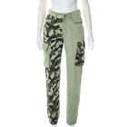 New Women High Wasit Pockets Button Patchwork Camouflage Fashion Jeans Pants