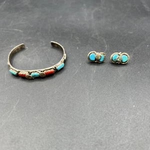 Brazalete y pendientes Effie C turquesa vintage Zunie - Imagen 1 de 7