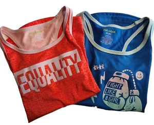 Girls Tek Gear 2 Tanks Size Medium (8)  YOUTH 'Girl Power' Lot  NWT Orange Blue - Picture 1 of 14