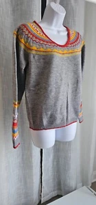 Women's Vintage Fair Isle Knitted Crewneck Pullover Sweater Grey Size S,M NWT - Picture 1 of 2