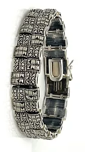 Vintage Silver & Marcasite Link Bracelet 925 Sterling Silver 7" - Picture 1 of 3