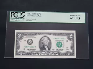2003A- $2 FEDERAL RESERVE- KANSAS -CUT WITH OVER SIZED - PCGS -SUPER GEM NEW 67 - Picture 1 of 2