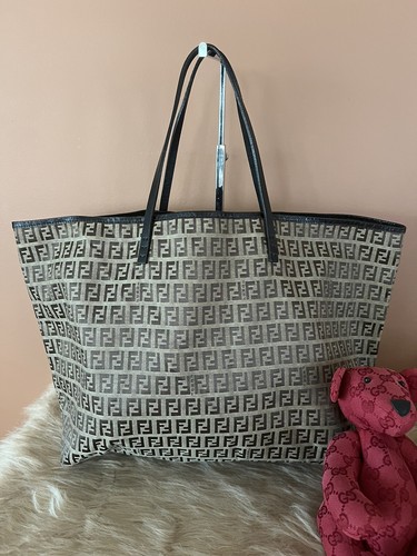 Autentica borsa tote in tela Fendi beige marrone con marsupio Preloved