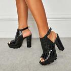 Women's Peep Toe Block High Heels Slingbacks Ankle Strap Sandals Platform Shoes