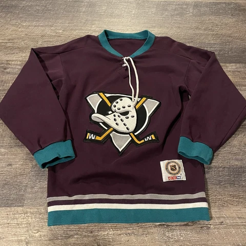 Vintage Anaheim Mighty Ducks CCM Jersey Sweatshirt Size Small 90s NHL Cover