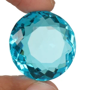 Large Swiss Blue Topaz 72.45 Ct. Round Faceted Cut Loose Gemstone Gift for Women - Picture 1 of 6