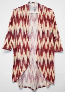 Mauries Women's Open Cardigan Size L Beige Chevron Stripe  3/4 Sleeve Polyester - Picture 1 of 4