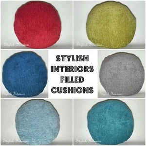 Handmade Round Elite Chenille Cushion Circle Bed Sofa Pillow With Pad Insert - Picture 1 of 24