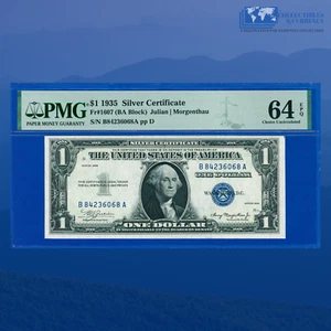 Fr.1607 1935 Plain Double Date $1 Silver Certificate, B/A Block, PMG 64 EPQ #068 - Picture 1 of 3