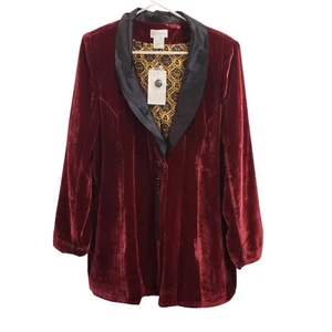 Giacca da fumo Soft Surroundings Savile Row blazer in velluto grande seta marrone nuova con etichette - Foto 1 di 7