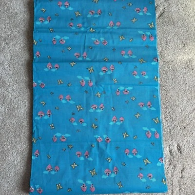 Vtg 70s Blue Mushroom Fabric Butterfly Textured Cotton Craft 37x217 6 Yards - Image 1 of 4