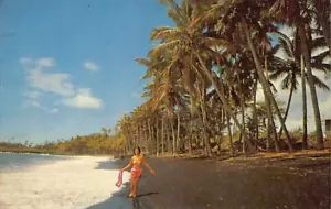Postal HI: Black Sand Beach, Kapapana, Big Island, Hawaii, años 60 - Imagen 1 de 2