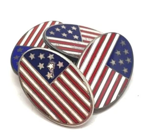 VTG VINTAGE AMERICAN FLAG RED WHITE BLUE STERLING SILVER ENAMEL CUFFLINKS - Picture 1 of 7