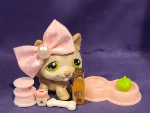 Authentic Littlest Pet Shop #358 Husky Puppy Dog Tan Beige Pink Green Dot Eyes - Picture 1 of 7