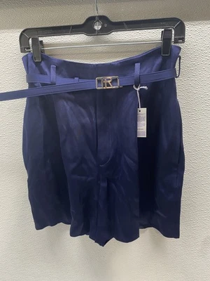 Ralph Lauren Purple Label Womens Satin Belted Shorts Size 4 Navy Blue - Image 1 of 4