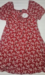 SHEIN VCay Curve Women's Plus Size 1XL Red Floral Dress Ruffle Sleeve  - Picture 1 of 10