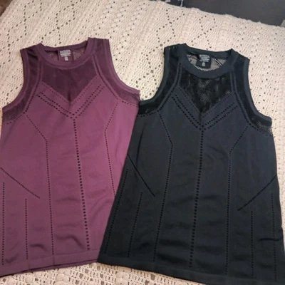 Athleta Oxygen Tank Top Women's L Lot Of 2 Black & Plum Lazer Cut Details Preppy - Image 1 of 4