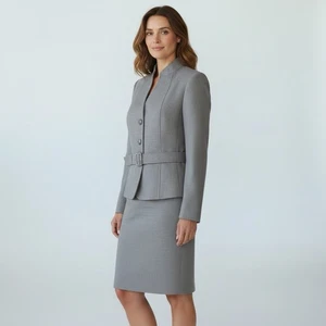 Tahari Arthur Levine 2-Teiler grau Blazer Faltenrock Anzug gefüttert Größe 10 - Bild 1 von 9