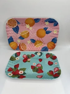 Melamine Trays Set of 2 Fruit Summer Platters Strawberries & Oranges Colorful - Picture 1 of 11