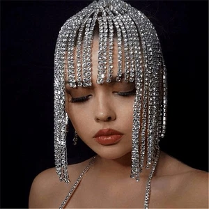 European and American Ornament Full Rhinestone Tassel Wig - Picture 1 of 8