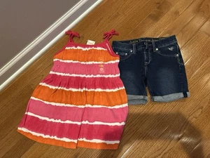 Gymboree Stripe Tank NWT And Justice Denim Shorts Set Size 10- Cute! - Picture 1 of 5