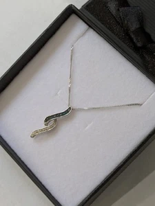 9ct White Gold Ladies Blue Diamond Swirl Pendant and Chain - Picture 1 of 3