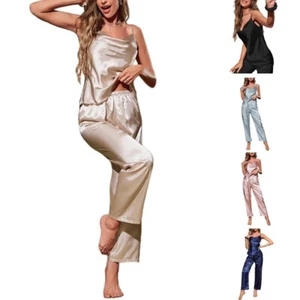 Womens Pajamas Sets Silk Lingerie Satins Sleepwear Cami Pants Set Pj Nightwear - Picture 1 of 28