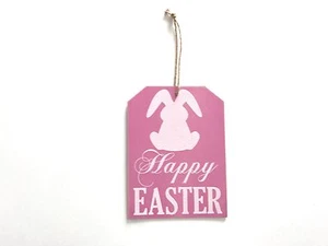 Placa de madera para decoración de puertas de Pascua - Feliz Pascua con conejo (rosa) - Imagen 1 de 1